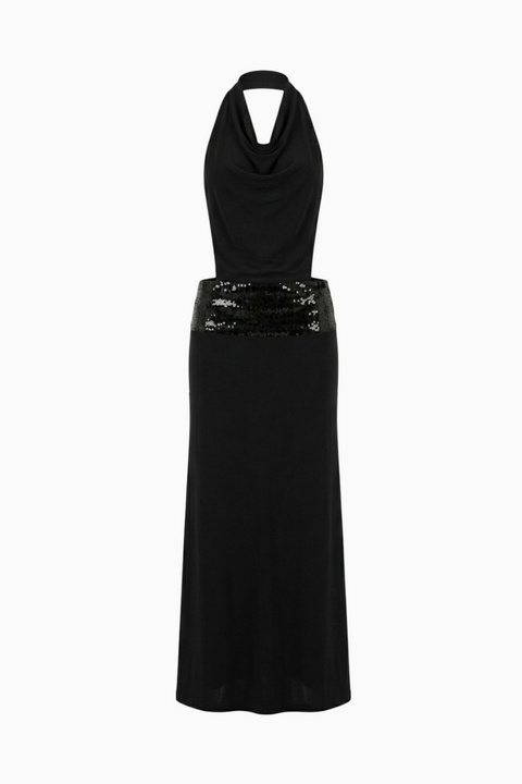 Schwarzes A-Linien-Maxikleid