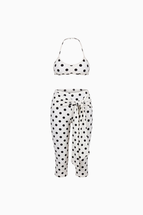 Set con top corto a pois e pantaloni capri retrò