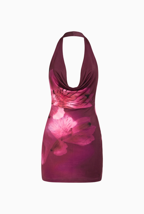 Mini-jupe ajustée tropicale magenta