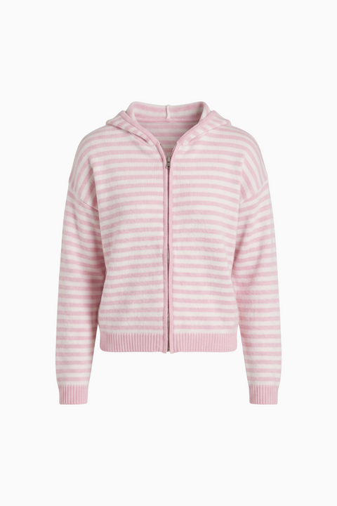 Striped cashmere-blend zip-up hoodie