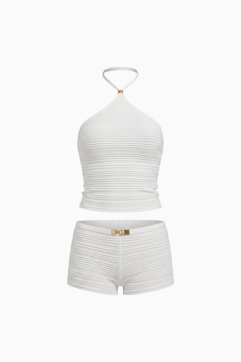 Ensemble haut dos nu côtelé blanc et short