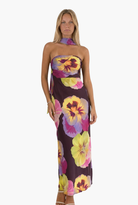 Robe midi en mousseline florale violette