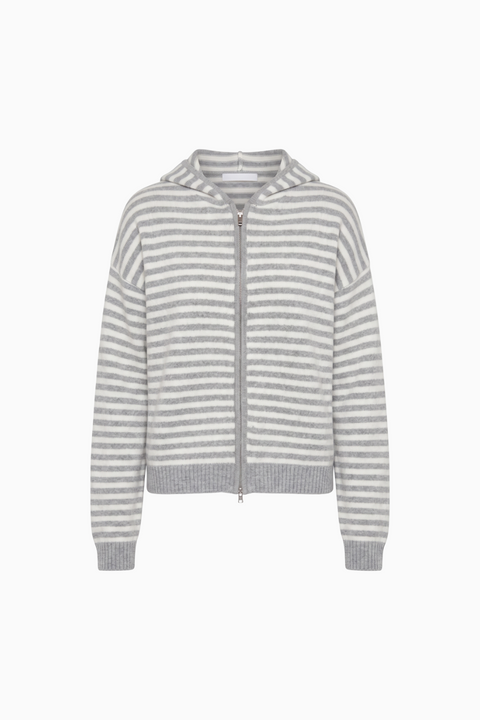 Striped cashmere-blend zip-up hoodie