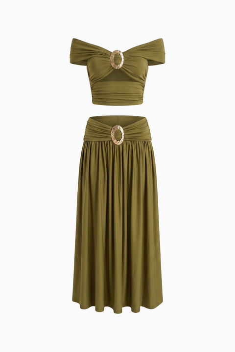 Completo lungo verde oliva a due pezzi con cut-out