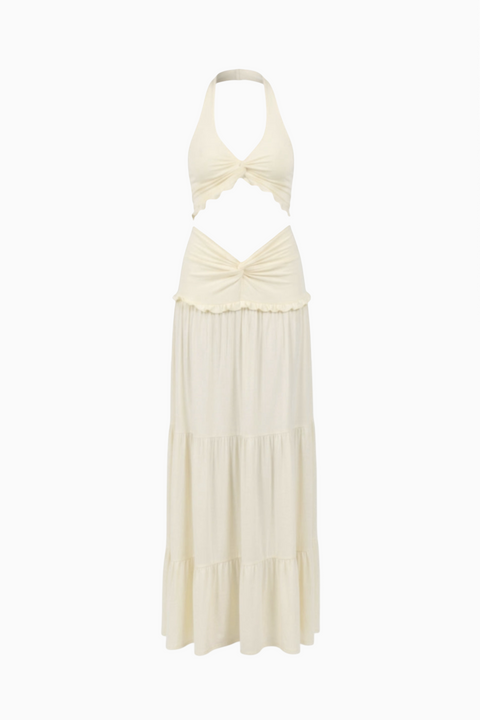 Ensemble haut à dos nu et pantalon large en dentelle blanche