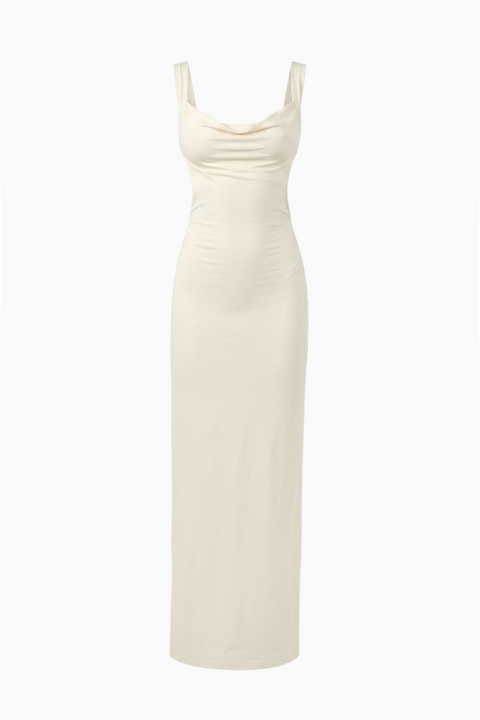 Robe longue blanche colonne à col bénitier