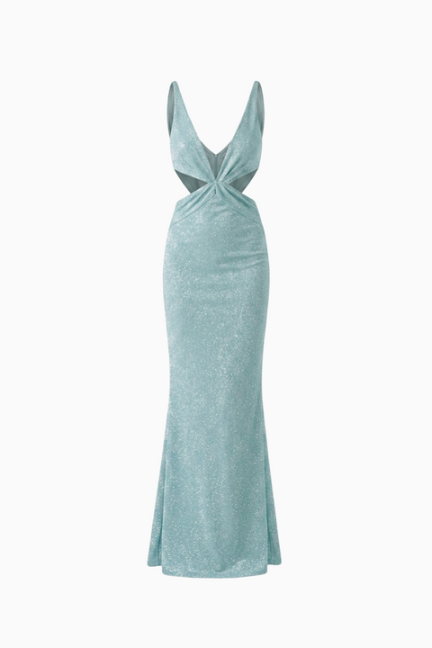 Salbeigrünes elegantes Maxikleid