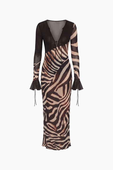 Robe longue zébrée à empiècement transparent