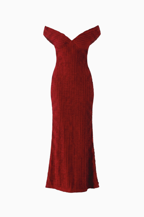 Rotes tief ausgeschnittenes Maxikleid