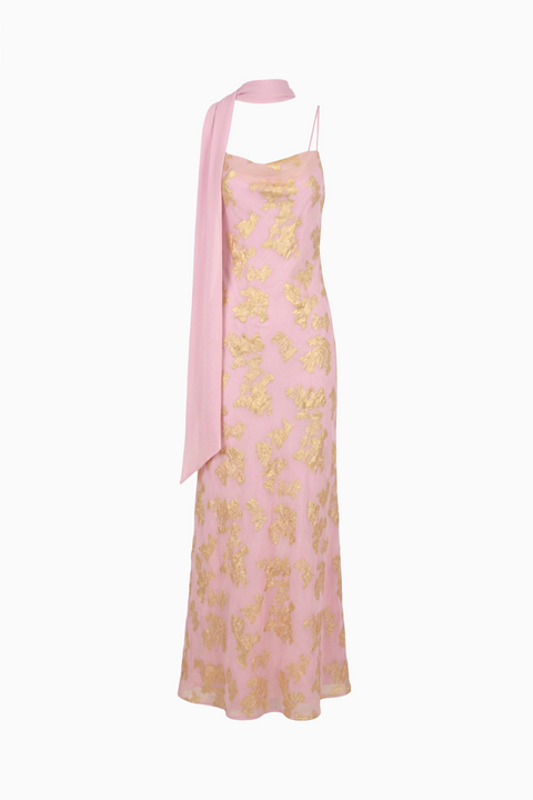 Maxikleid mit Schalkragen in Rouge