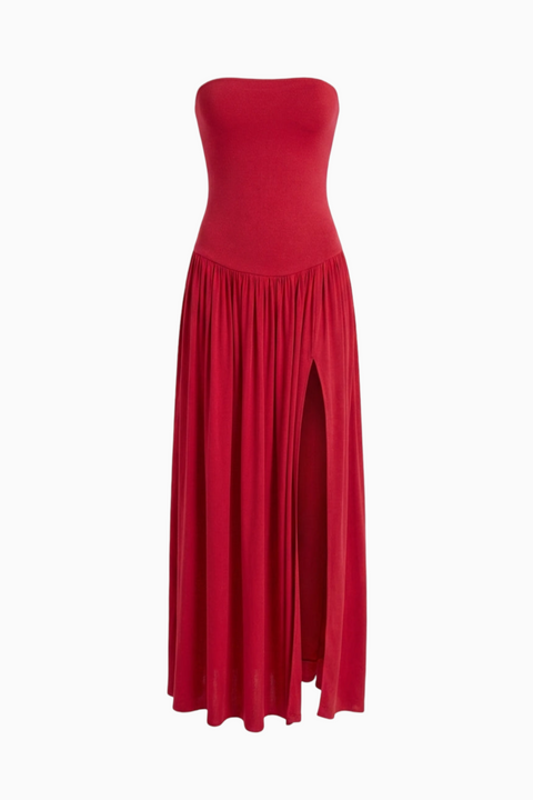 Maxikleid mit Beinschlitz aus rotem Satin