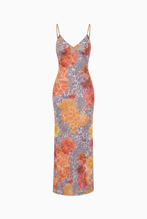 Maxikleid im Schlupfstil mit Blumen- und Animal-Print