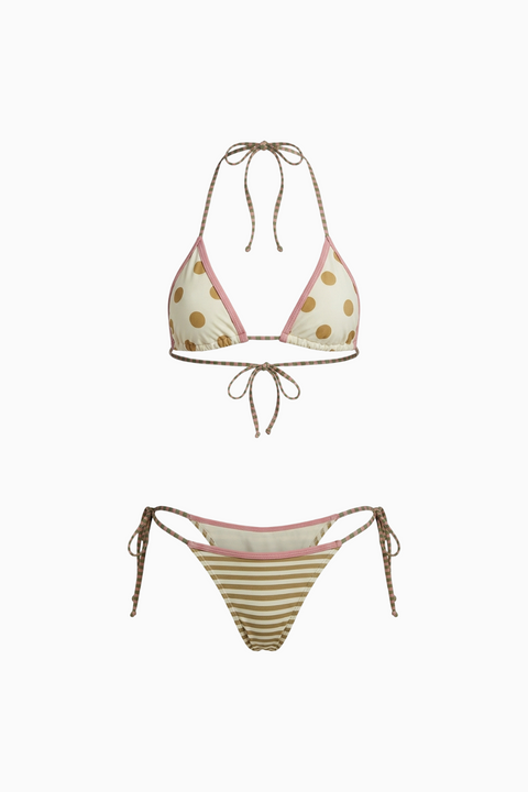 Biquíni triangular com estampados mistos