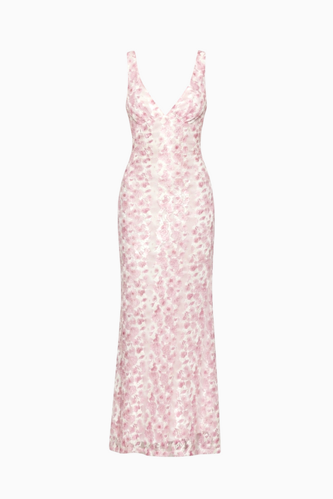 Robe longue superposée en dentelle blush