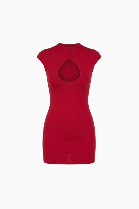 Cutout Neckline Cap Sleeve Mini Dress