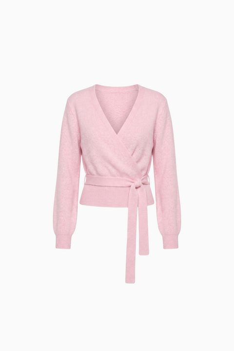 Pull en maille cache-cœur col en V gris chiné