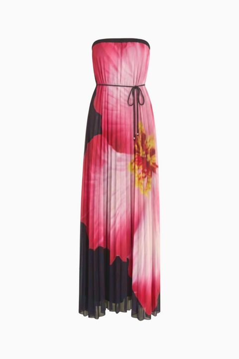 Plissiertes Hibiskus-Bandeau-Maxikleid