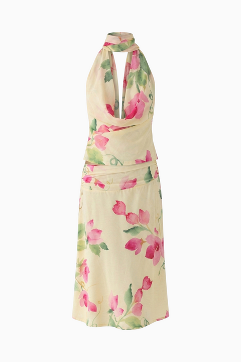 Ensemble jupe longue fleurie jaune