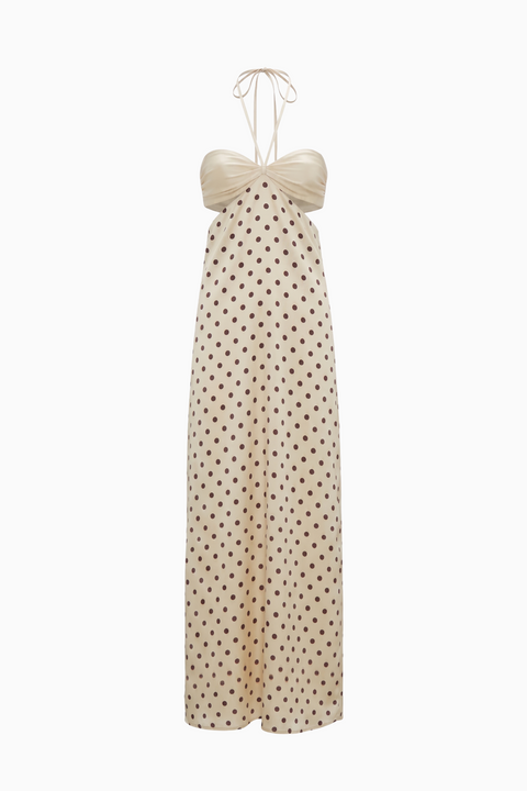 Weißes gepunktetes Wickel-Maxikleid