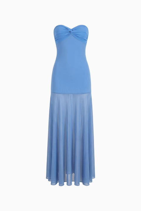 Himmelblaues Maxi-Kleid mit Seiden-Finish