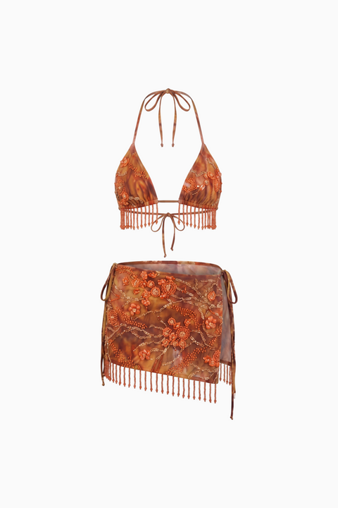 Set da bagno con perline color braci al tramonto, 3 pezzi