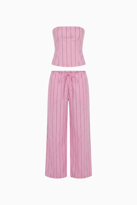 Ensemble corset sans bretelles à rayures et pantalon large