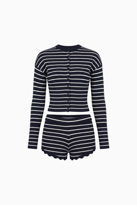 Striped Knit Cardigan and Scalloped Shorts Set