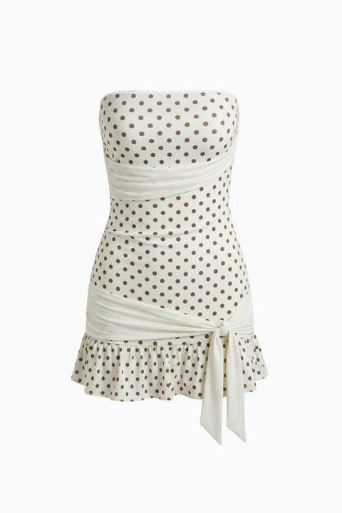 Mini-robe blanche à pois et volants