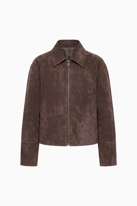 Giacca marrone in camoscio con zip
