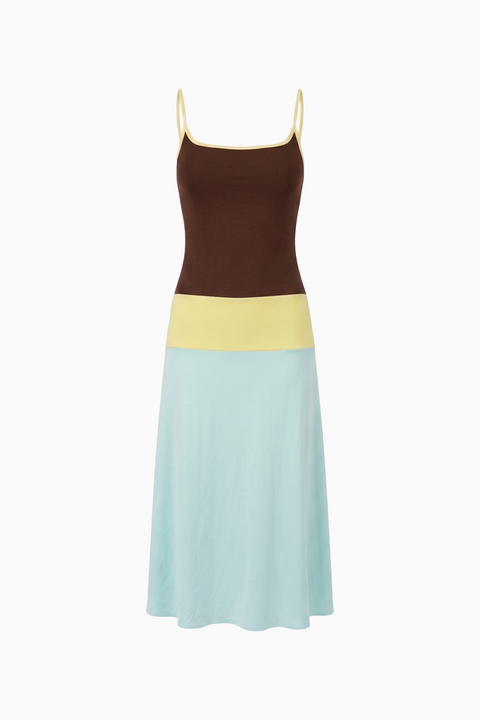 Robe midi tricolore à blocs de couleur et brides