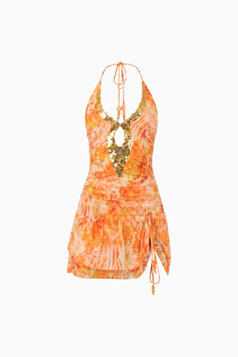 Mini-robe dos nu tropicale multicolore