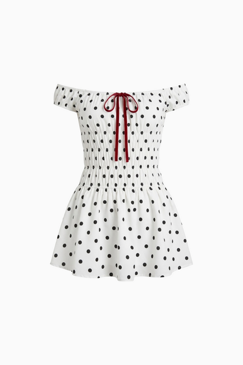 Off-the-Shoulder Polka Dot Mini Dress