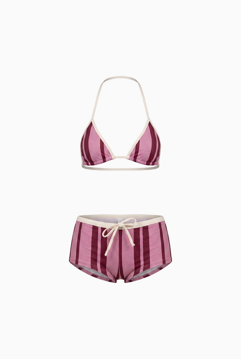 Bikini a righe color malva con shorts