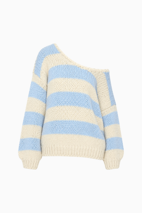 Chunky Striped Off-the-Shoulder Knit Sweater