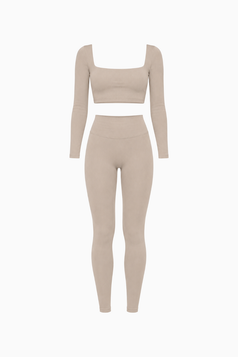 Taupe Square Neck Long Sleeve Set