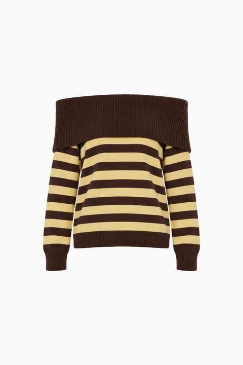 Foldover Striped Knit Sweater