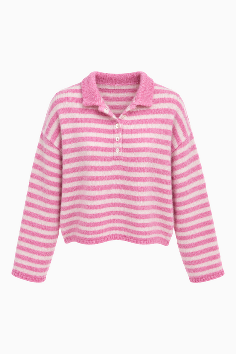 Pink Striped Polo Knit