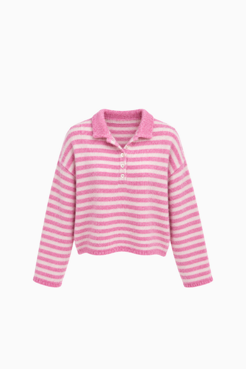 Polo en maille rayée rose