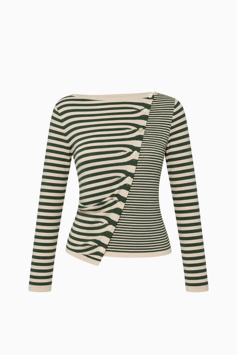 Diagonal Button-Front Striped Top