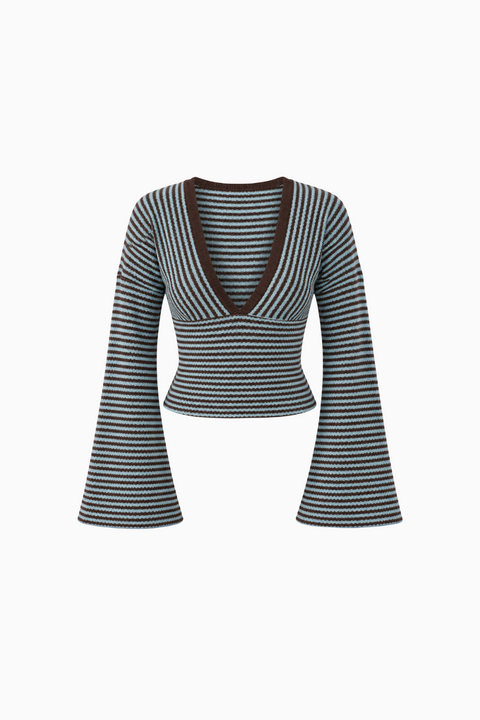 Striped Flare Sleeve Knit Top