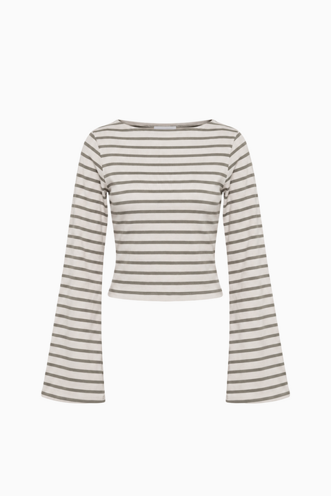 Striped Boat Neck Long-Sleeve Top