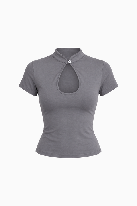 Mandarin Button Cut-Out Top