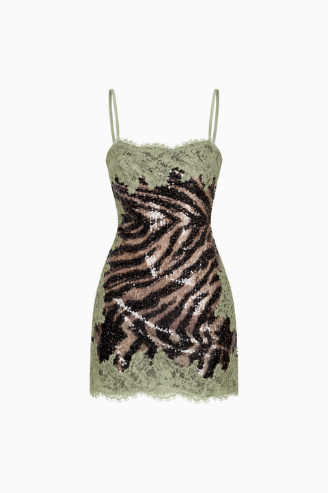 Contrast Lace Sequin Cami Dress
