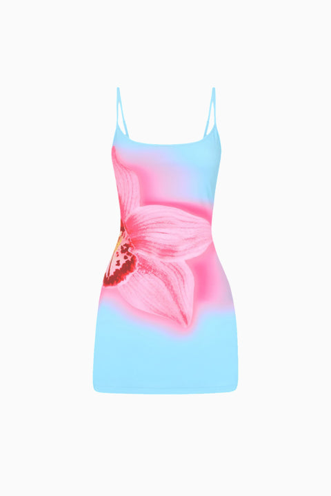 Robe courte fluide abstraite bleue