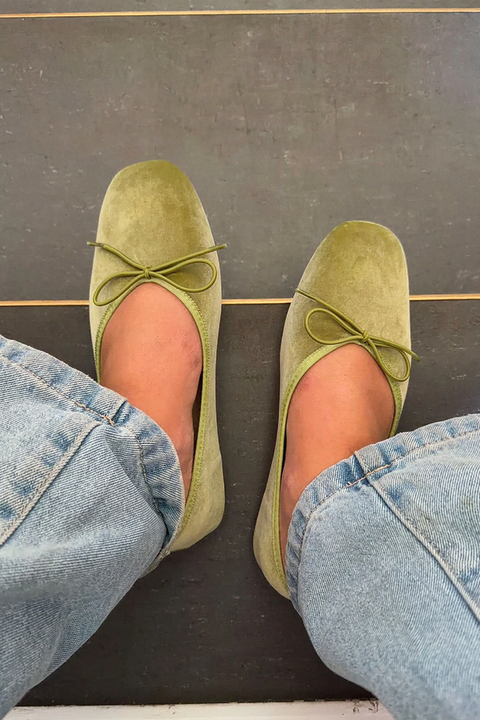 Olive Velvet Ballet Flats