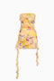 Robe bustier courte à volants florale jaune