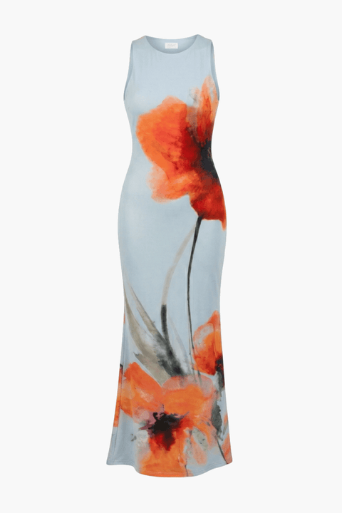 Robe longue fleurie bleu clair