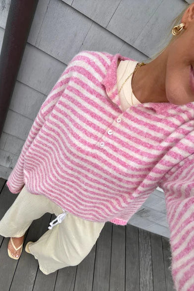 Pink Striped Polo Knit