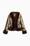 Tapestry Print Coat with Faux Fur