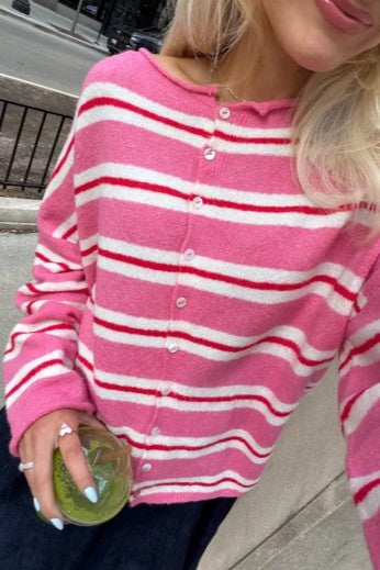 Oversized Striped Knit  Cardigan